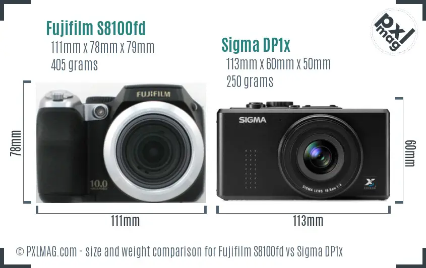 Fujifilm S8100fd vs Sigma DP1x size comparison