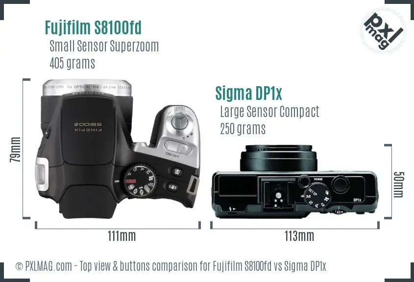 Fujifilm S8100fd vs Sigma DP1x top view buttons comparison