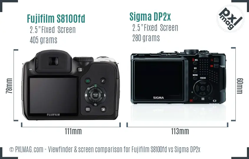 Fujifilm S8100fd vs Sigma DP2x Screen and Viewfinder comparison