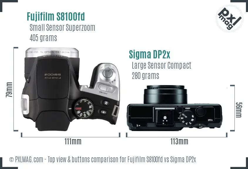 Fujifilm S8100fd vs Sigma DP2x top view buttons comparison