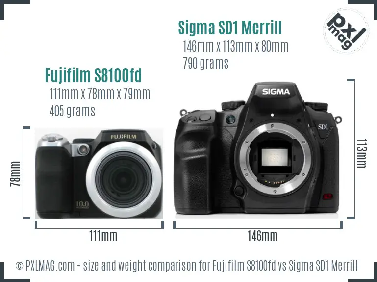 Fujifilm S8100fd vs Sigma SD1 Merrill size comparison