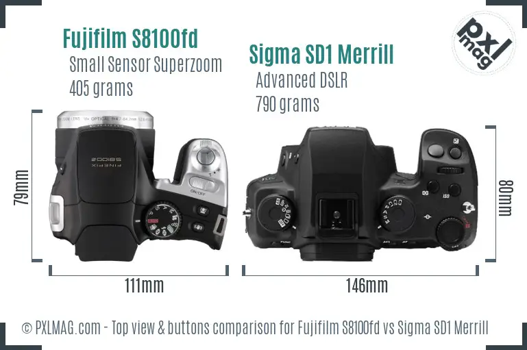 Fujifilm S8100fd vs Sigma SD1 Merrill top view buttons comparison