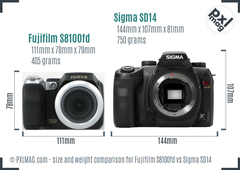 Fujifilm S8100fd vs Sigma SD14 size comparison