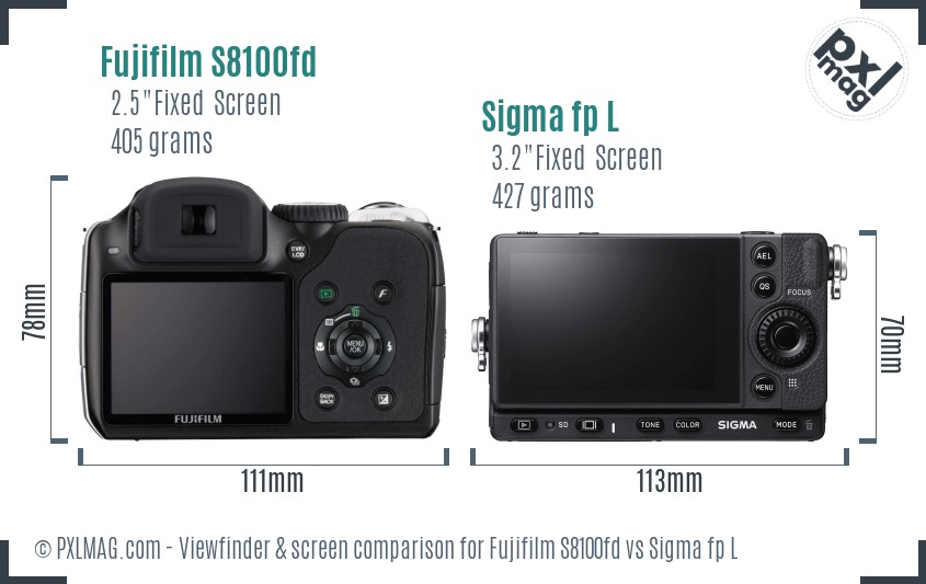Fujifilm S8100fd vs Sigma fp L Screen and Viewfinder comparison