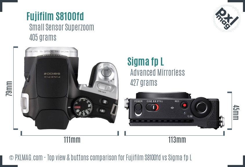 Fujifilm S8100fd vs Sigma fp L top view buttons comparison