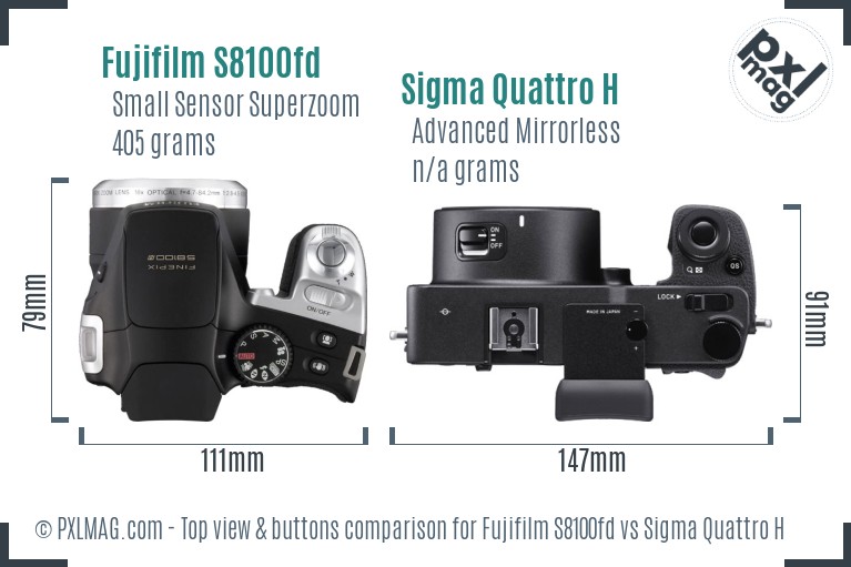 Fujifilm S8100fd vs Sigma Quattro H top view buttons comparison