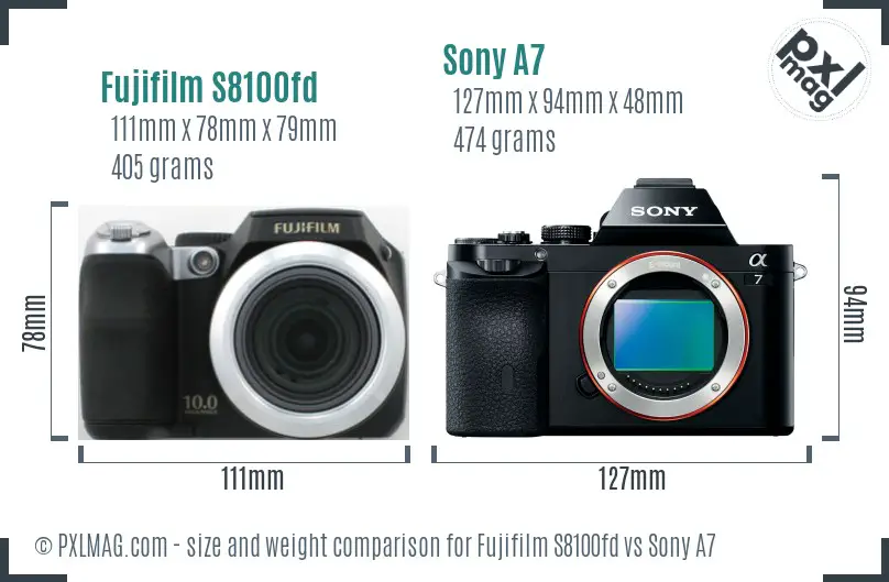 Fujifilm S8100fd vs Sony A7 size comparison Fujifilm S8100fd vs Sony A7 size comparison