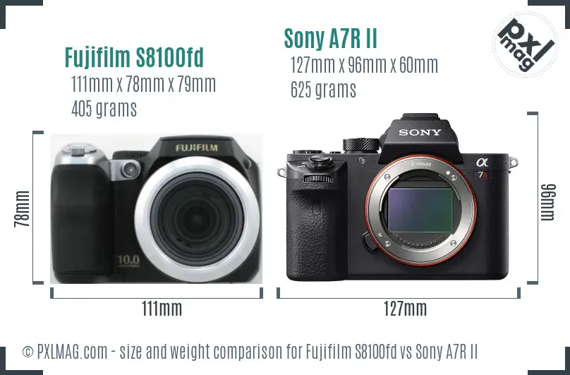 Fujifilm S8100fd vs Sony A7R II size comparison