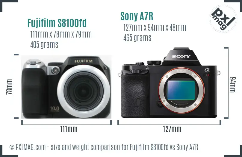 Fujifilm S8100fd vs Sony A7R size comparison