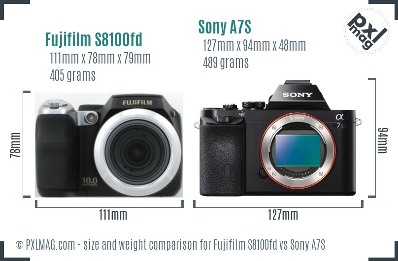 Fujifilm S8100fd vs Sony A7S size comparison Fujifilm S8100fd vs Sony A7S size comparison