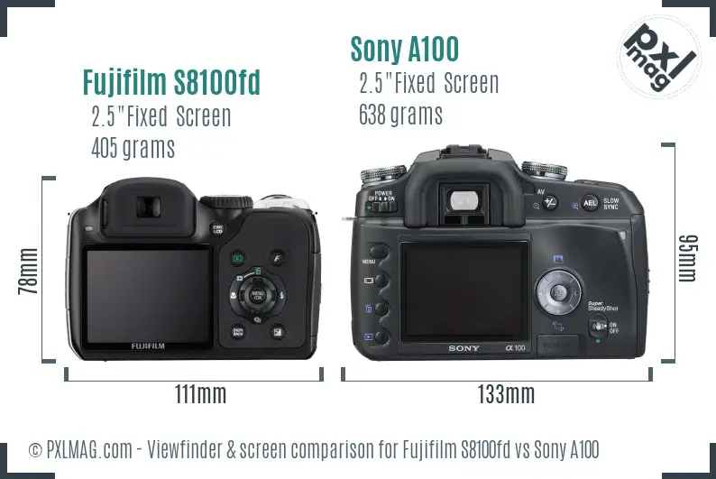 Fujifilm S8100fd vs Sony A100 Screen and Viewfinder comparison