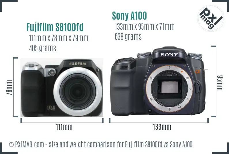 Fujifilm S8100fd vs Sony A100 size comparison