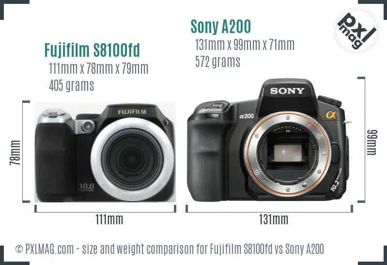 Fujifilm S8100fd vs Sony A200 size comparison