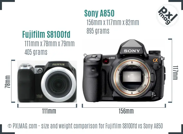 Fujifilm S8100fd vs Sony A850 size comparison