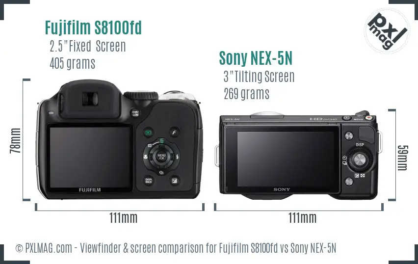 Fujifilm S8100fd vs Sony NEX-5N Screen and Viewfinder comparison