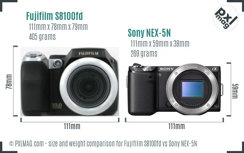 Fujifilm S8100fd vs Sony NEX-5N size comparison