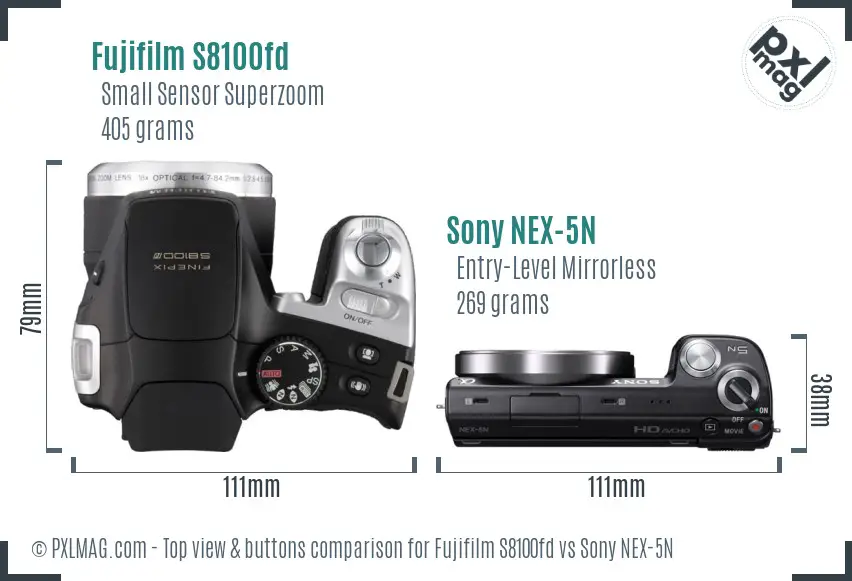 Fujifilm S8100fd vs Sony NEX-5N top view buttons comparison