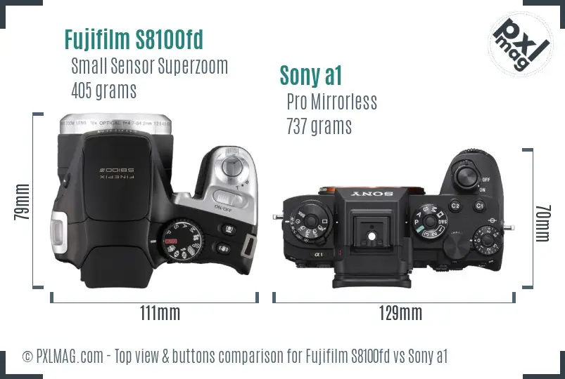 Fujifilm S8100fd vs Sony a1 top view buttons comparison