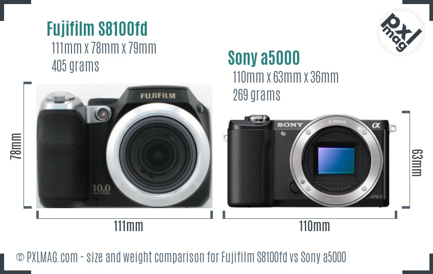 Fujifilm S8100fd vs Sony a5000 size comparison