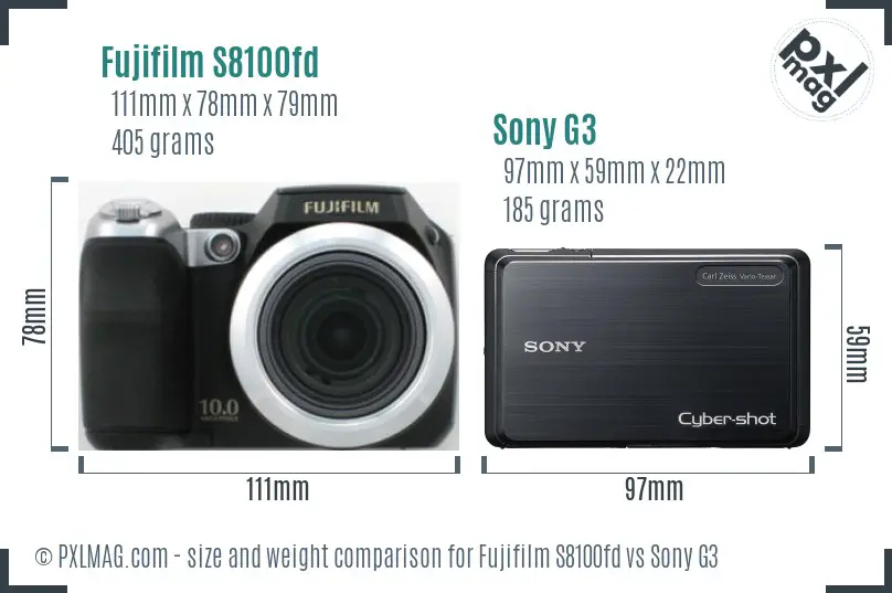 Fujifilm S8100fd vs Sony G3 size comparison