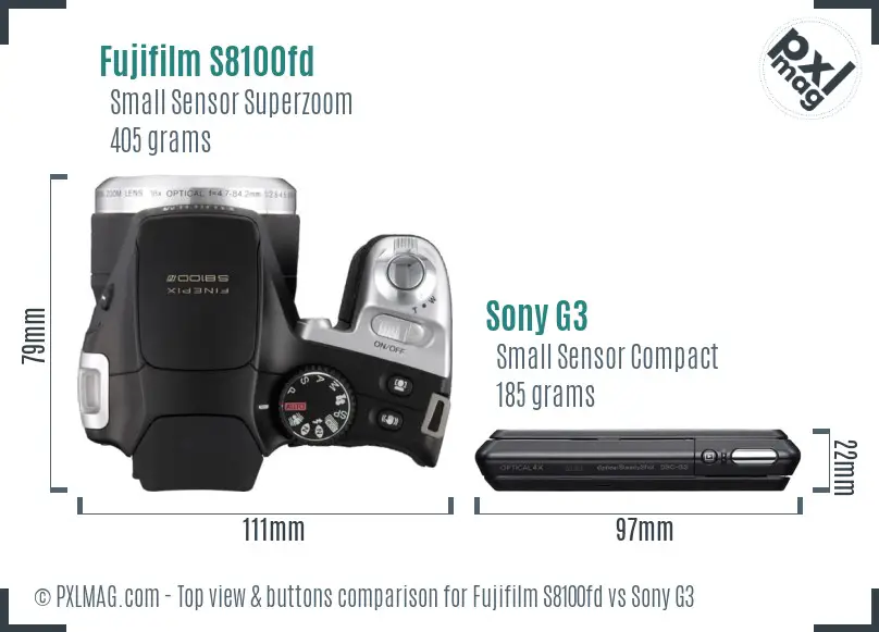 Fujifilm S8100fd vs Sony G3 top view buttons comparison