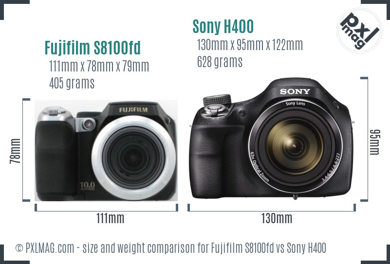 Fujifilm S8100fd vs Sony H400 size comparison