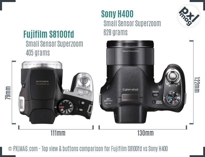 Fujifilm S8100fd vs Sony H400 top view buttons comparison
