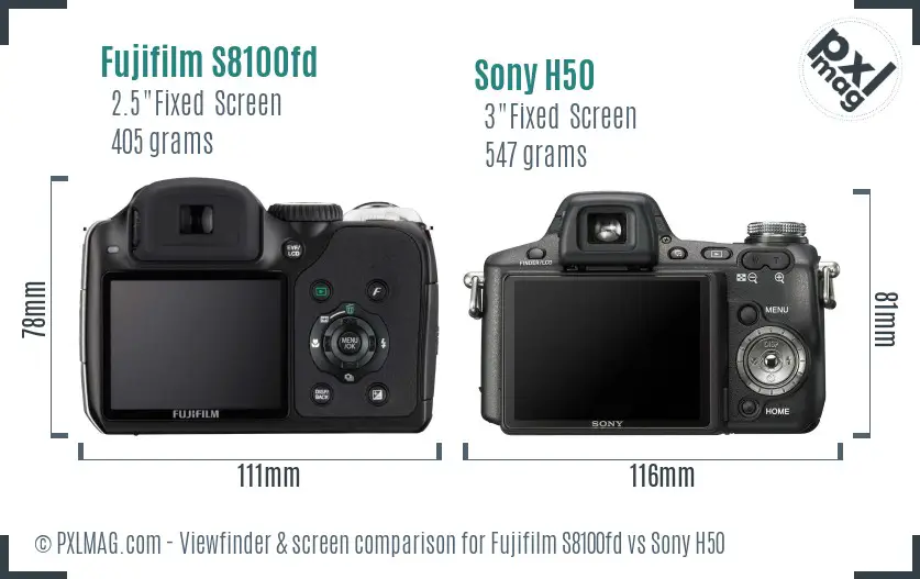 Fujifilm S8100fd vs Sony H50 Screen and Viewfinder comparison