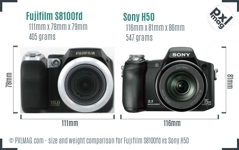 Fujifilm S8100fd vs Sony H50 size comparison Fujifilm S8100fd vs Sony H50 size comparison
