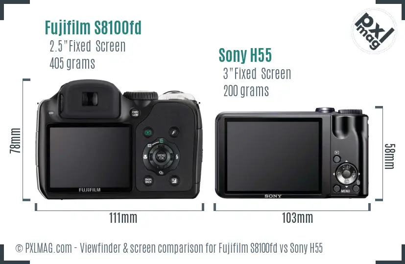 Fujifilm S8100fd vs Sony H55 Screen and Viewfinder comparison