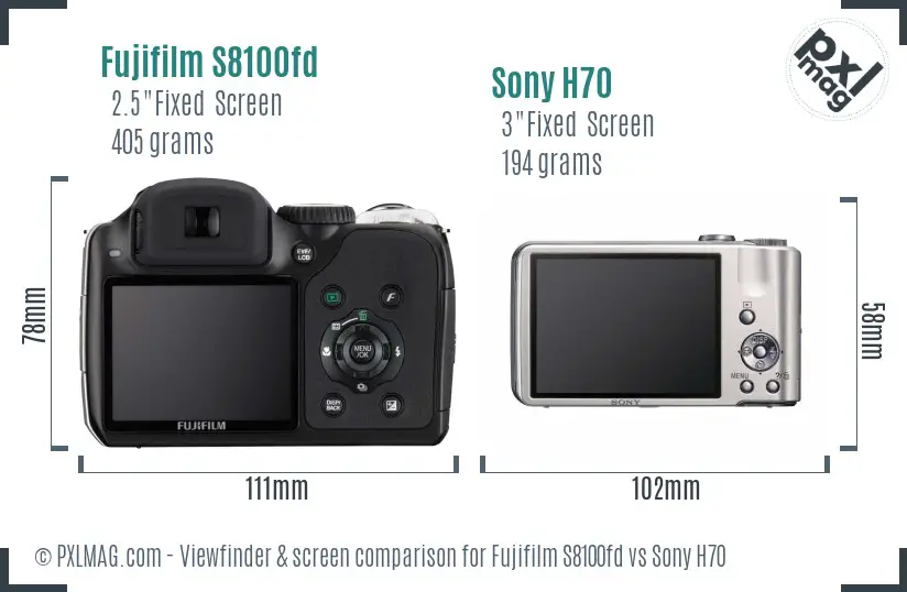 Fujifilm S8100fd vs Sony H70 Screen and Viewfinder comparison