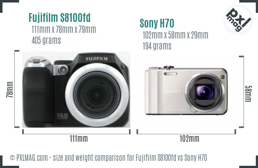 Fujifilm S8100fd vs Sony H70 size comparison