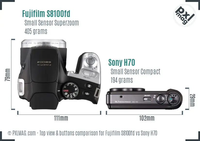 Fujifilm S8100fd vs Sony H70 top view buttons comparison