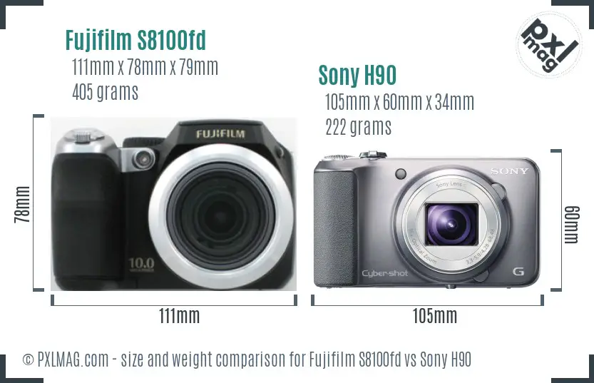 Fujifilm S8100fd vs Sony H90 size comparison