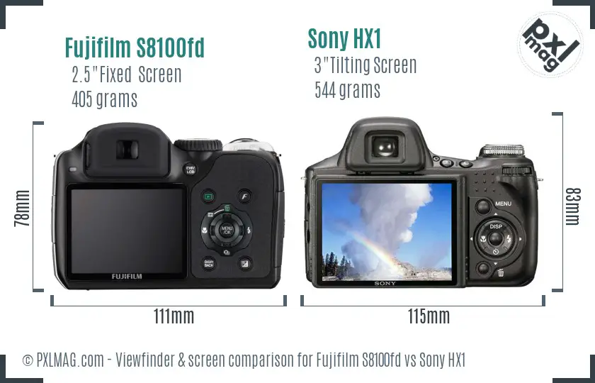 Fujifilm S8100fd vs Sony HX1 Screen and Viewfinder comparison