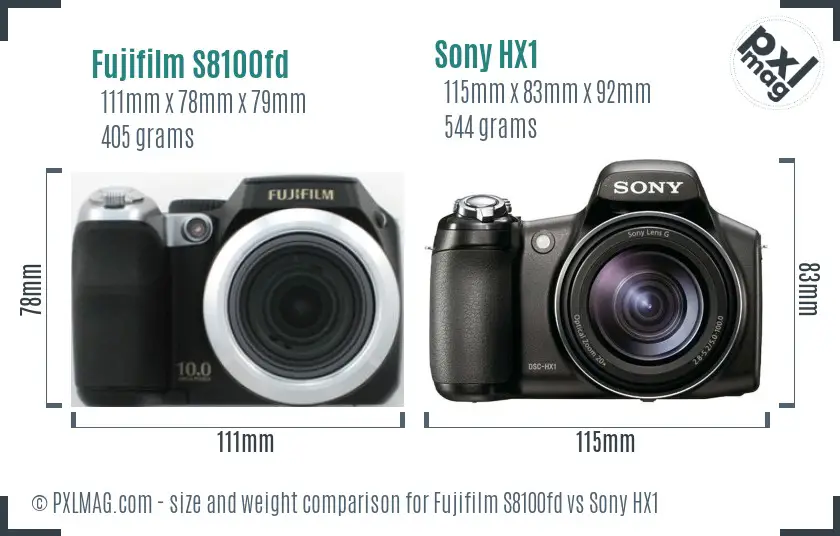 Fujifilm S8100fd vs Sony HX1 size comparison