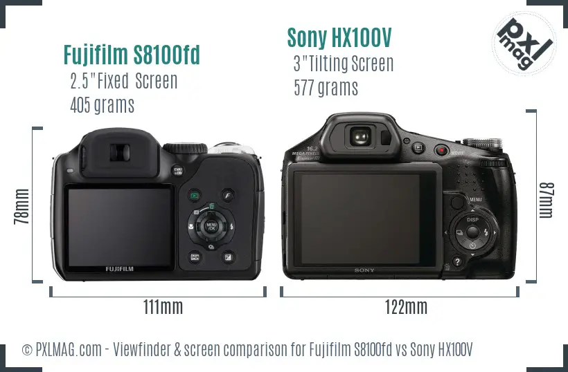 Fujifilm S8100fd vs Sony HX100V Screen and Viewfinder comparison
