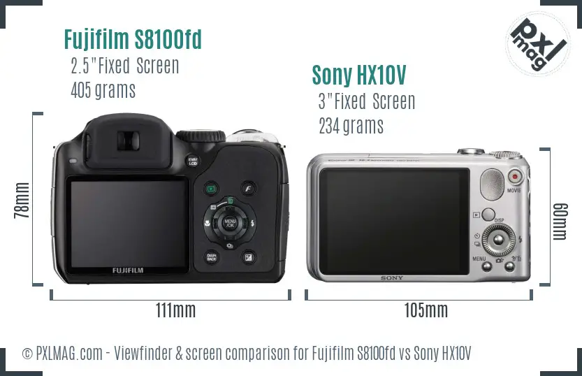 Fujifilm S8100fd vs Sony HX10V Screen and Viewfinder comparison