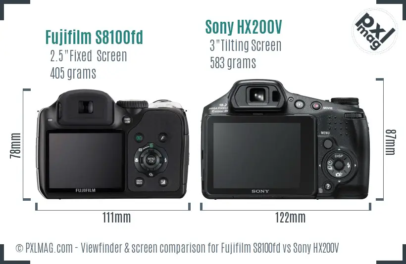 Fujifilm S8100fd vs Sony HX200V Screen and Viewfinder comparison Fujifilm S8100fd vs Sony HX200V Screen and Viewfinder comparison
