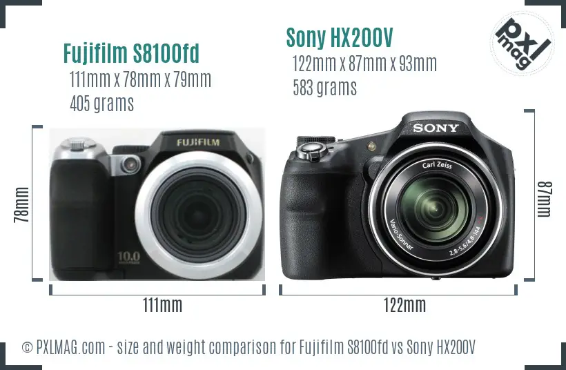 Fujifilm S8100fd vs Sony HX200V size comparison Fujifilm S8100fd vs Sony HX200V size comparison