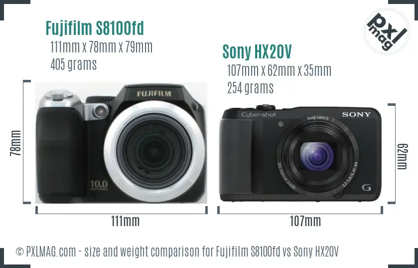 Fujifilm S8100fd vs Sony HX20V size comparison
