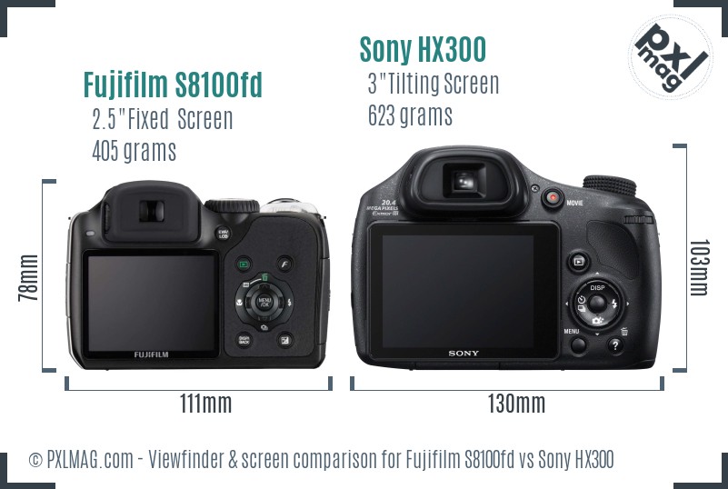 Fujifilm S8100fd vs Sony HX300 Screen and Viewfinder comparison