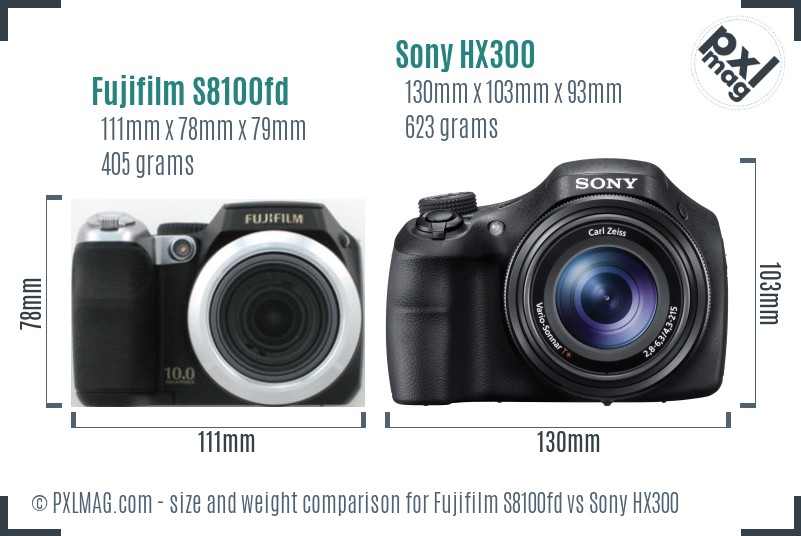 Fujifilm S8100fd vs Sony HX300 size comparison