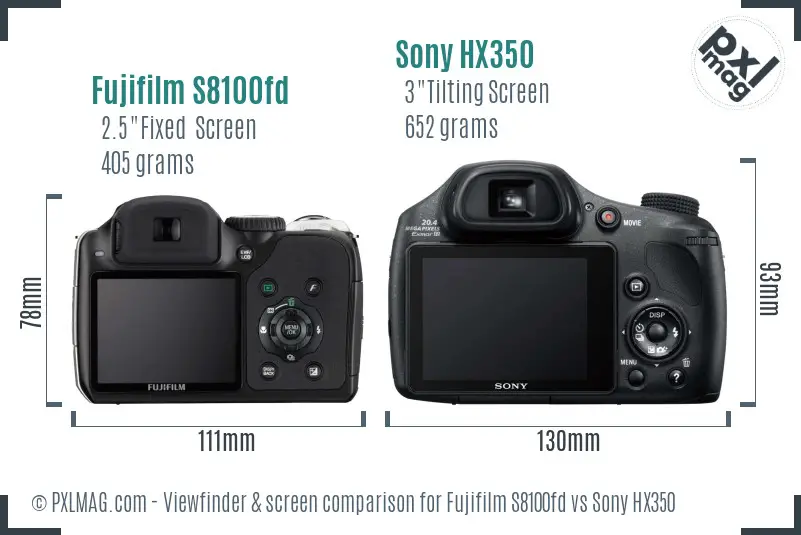 Fujifilm S8100fd vs Sony HX350 Screen and Viewfinder comparison