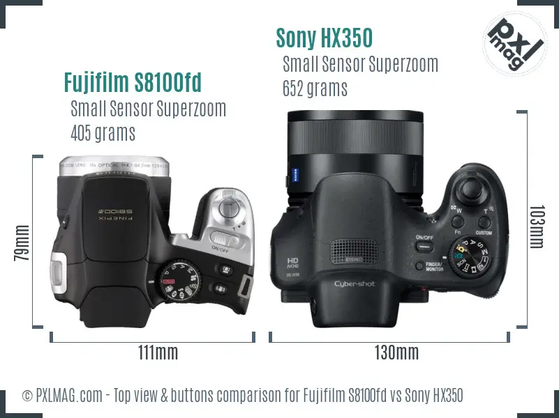 Fujifilm S8100fd vs Sony HX350 top view buttons comparison