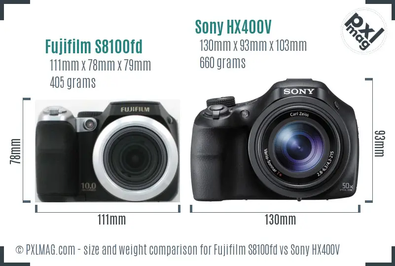 Fujifilm S8100fd vs Sony HX400V size comparison Fujifilm S8100fd vs Sony HX400V size comparison