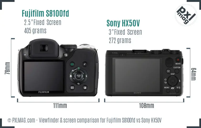 Fujifilm S8100fd vs Sony HX50V Screen and Viewfinder comparison Fujifilm S8100fd vs Sony HX50V Screen and Viewfinder comparison