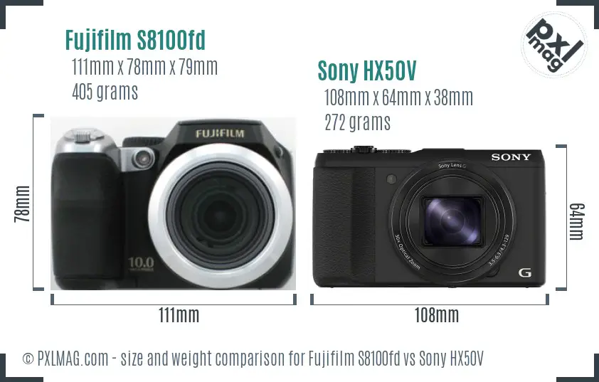 Fujifilm S8100fd vs Sony HX50V size comparison Fujifilm S8100fd vs Sony HX50V size comparison