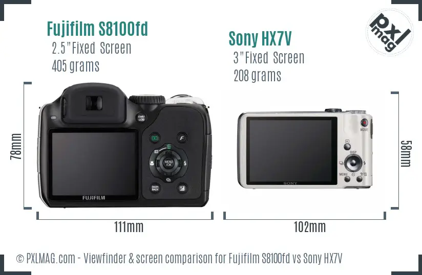 Fujifilm S8100fd vs Sony HX7V Screen and Viewfinder comparison