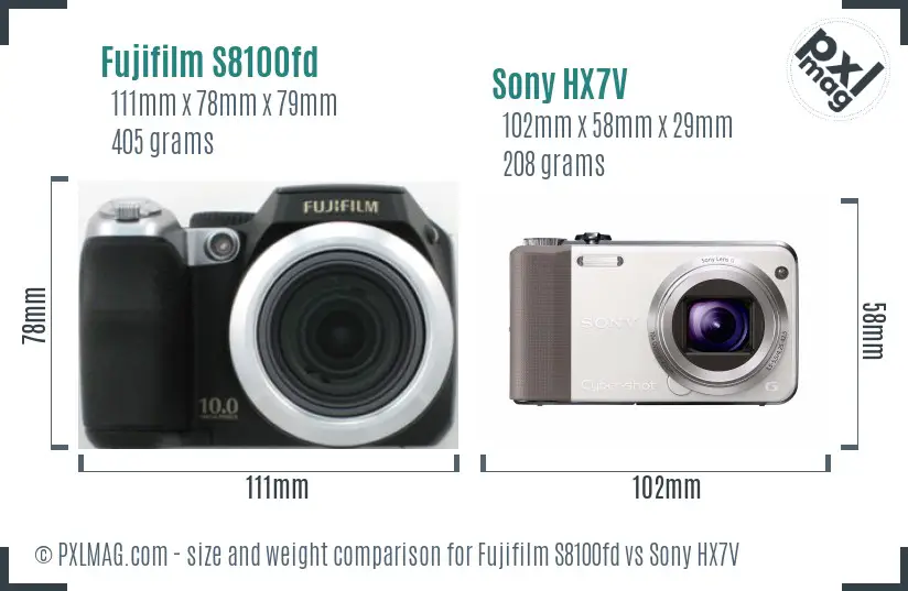 Fujifilm S8100fd vs Sony HX7V size comparison